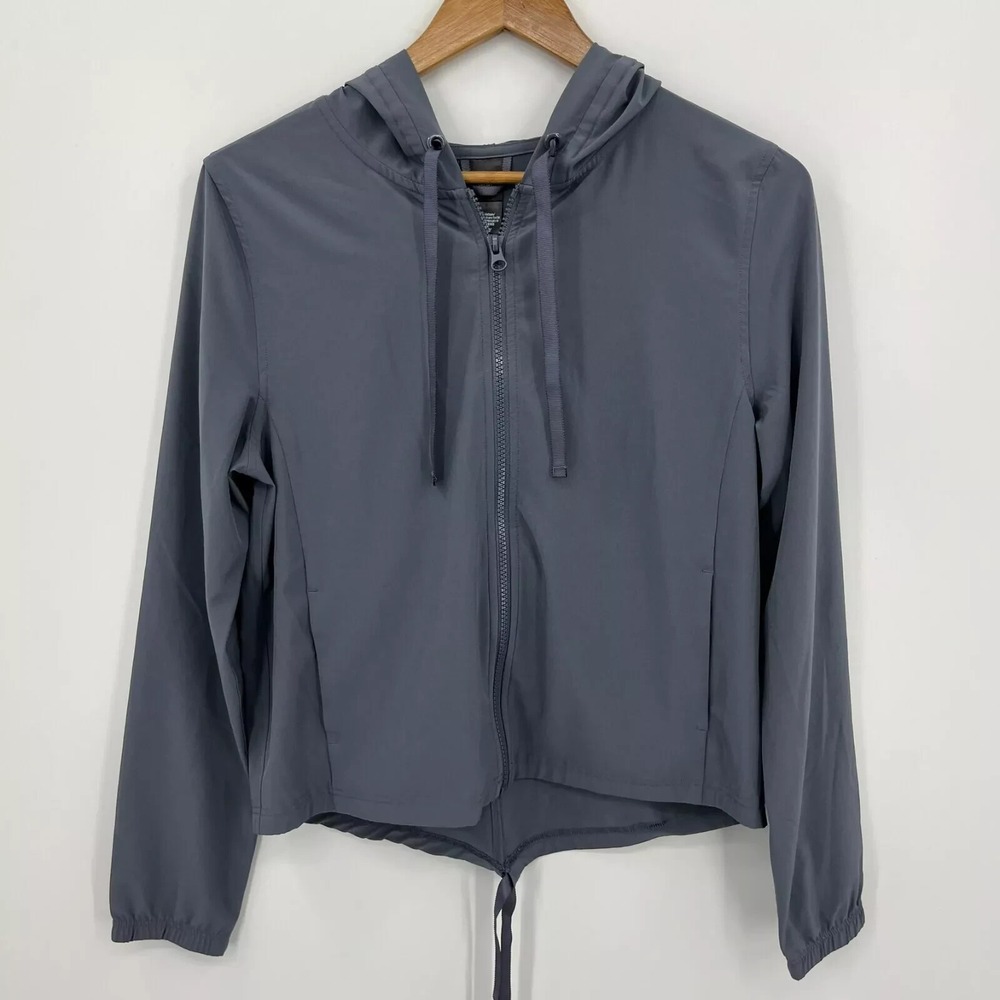 Victoria's Secret Sport Full Zip Hoodie Womens XS Gray Drawstring Stretch Active